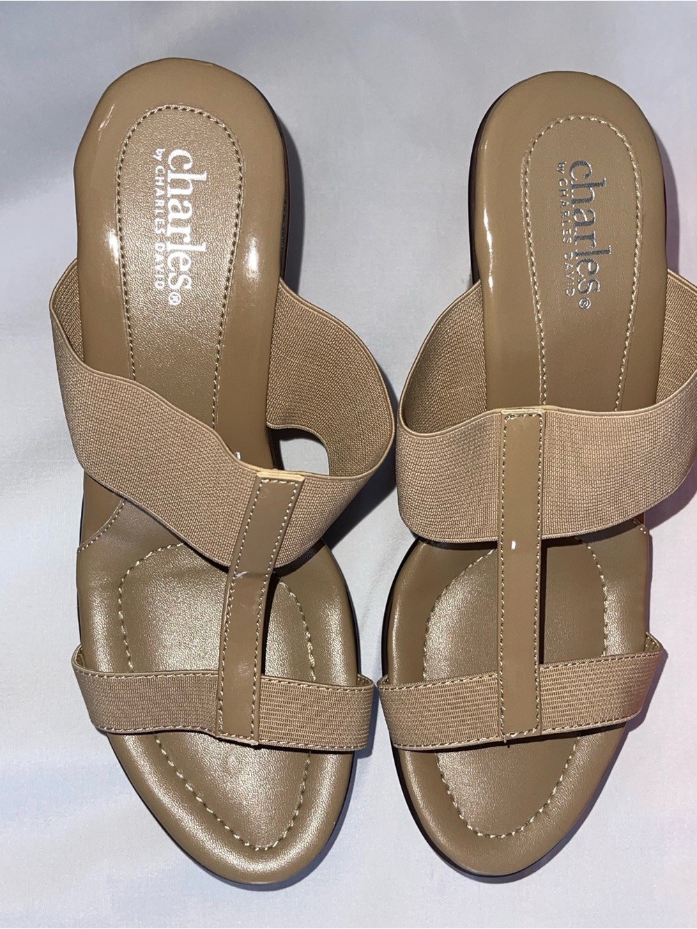 Charles by Charles David Nude Tan Elastic Slide Sandals